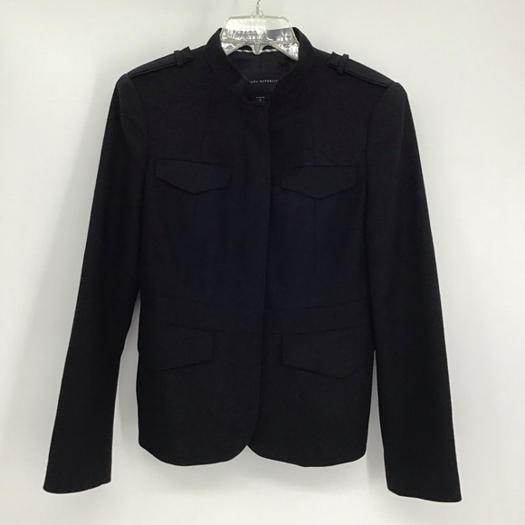Banana Republic Wool Stand Collar Military Style Jacket Career Black Size S - Picture 1 of 10